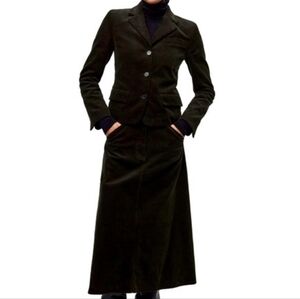 Zara co-ord set corduroy jacket + A-line Skirt sz M  olive green BNWT
